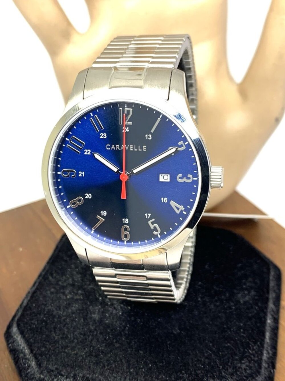 Caravelle by Bulova Men's Watch 43B161 Quartz Blue Dial Silver Expansion Band